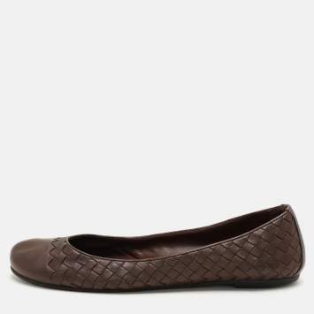 Pre Owned Bottega Veneta Brown Intrecciato Leather Ballet Flats Size 41