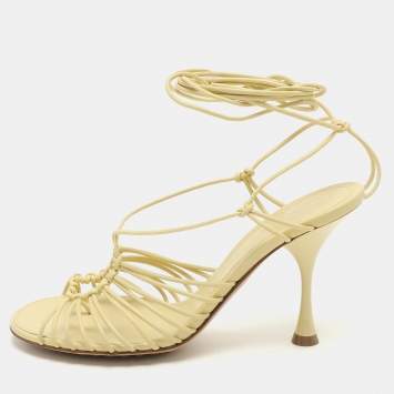 Pre Owned Bottega Veneta Yellow Leather Strappy Sandals Size 37
