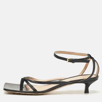 Pre Owned Bottega Veneta Black Leather Strech Ankle Strap Sandals Size 38