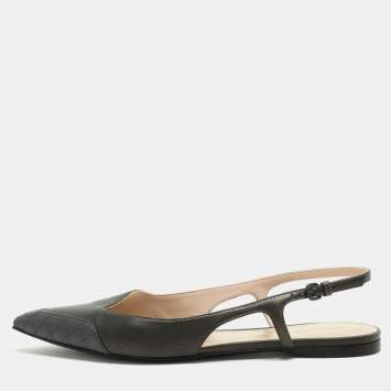 Pre Owned Bottega Veneta Metallic Grey Leather Slingback Flats Size 39.5