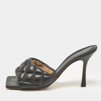 Pre Owned Bottega Veneta Black Leather Lido Slide Sandals Size 39.5
