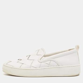 Pre Owned Bottega Veneta White Leather Dodger Slip On Sneakers Size 38