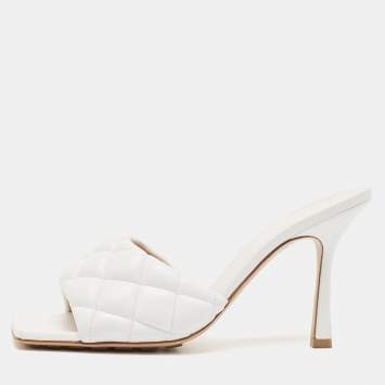 Pre Owned Bottega Veneta White Leather Lido Slide Sandals Size 38.5