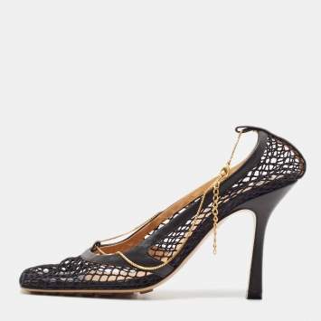 Pre Owned Bottega Veneta Black Mesh and Leather Stretch Pumps Size 38