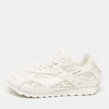 Pre Owned Bottega Veneta White Leather and Lace Up Sneakers Size 39