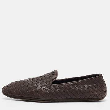 Pre Owned Bottega Veneta Brown Intrecciato Leather Intrecciato Loafers Size 42