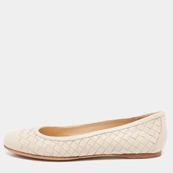 Pre Owned Bottega Veneta Light Pink Intrecciato Leather Ballet Flats Size 36.5