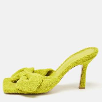 Pre Owned Bottega Veneta Green Fabric Stretch Slide Sandals Size 39