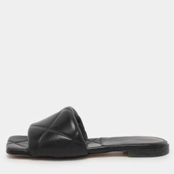 Pre Owned Bottega Veneta Black Leather Lido Flats Size 37