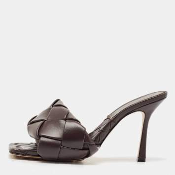 Pre Owned Bottega Veneta Dark Brown Intrecciato Leather Lido Mule Sandals Size 39
