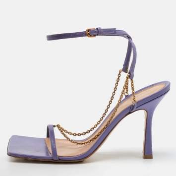 Pre Owned Bottega Veneta Purple Leather Chain Stretch Ankle Strap Sandals Size 38