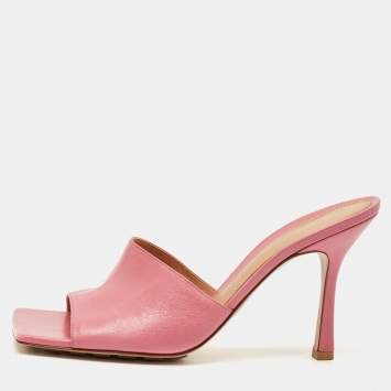 Pre Owned Bottega Veneta Pink Leather Stretch Square Toe Slide Sandals Size 40