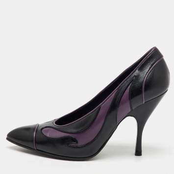 Pre Owned Bottega Veneta Black/Purple Leather Pointed Toe Pumps Size 37.5