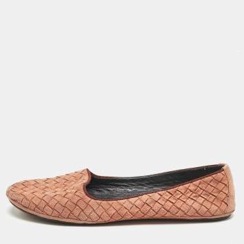 Pre Owned Bottega Veneta Pink Intrecciato Suede Ballet Flats Size 39