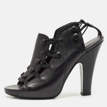Pre Owned Bottega Veneta Black Leather Ankle Length Boots Size 39