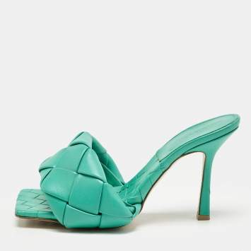 Bottega Veneta Blue Leather Lido Slide Sandals Size 39