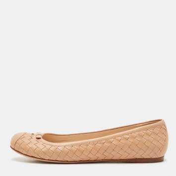 Bottega Veneta Beige Intrecciato Leather Ballet Flats Size 39.5