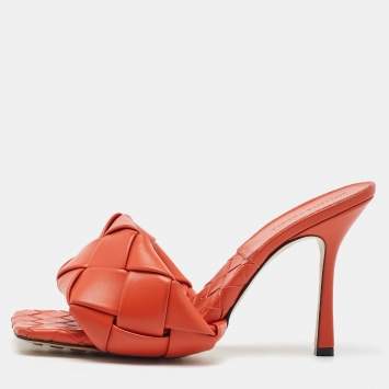 Bottega Veneta Orange Intrecciato Leather Lido Slide Sandals Size 41