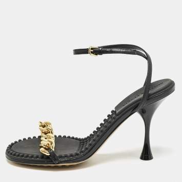 Bottega Veneta Black Leather Dot Ankle Strap Sandals Size 36.5
