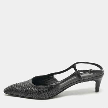 Pre Owned Bottega Veneta Black Intrecciato Leather Slingback Pumps Size 40