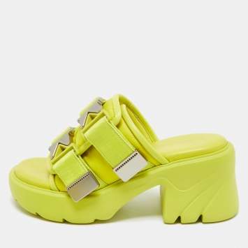 Bottega Veneta Neon Yellow Nylon and Leather Flash Platform Slide Sandals Size 39