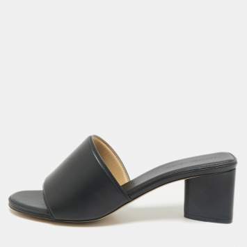 Bottega Veneta Black Leather Block Heel Sandals Size 41