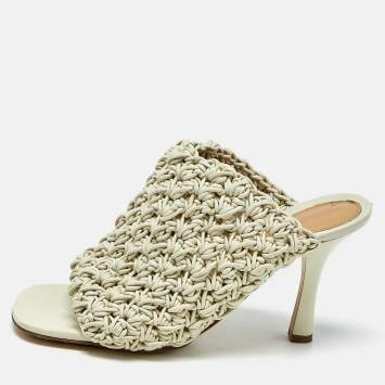 Bottega Veneta Light Grey Leather The Board Heel Mules Size 38.5