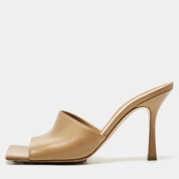Bottega Veneta Beige Leather Stretch Slide Sandals Size 40