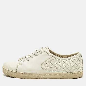 Bottega Veneta White Intrecciato Leather Low Top Sneakers Size 38