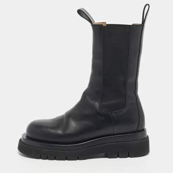 Pre Owned Bottega Veneta Black Leather Storm Chelsea Boots Size 38