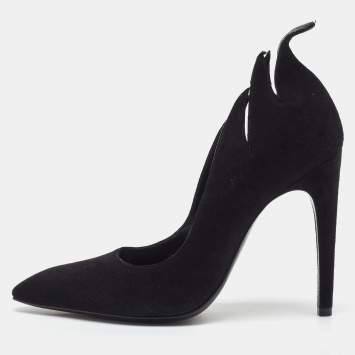 Pre Owned Bottega Veneta Black Suede Jagged Detail Pumps Size 38