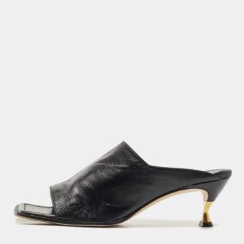 Pre Owned Bottega Veneta Black Leather Stretch Mules Size 39