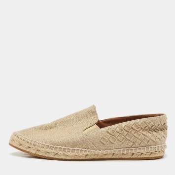 Bottega Veneta Metallic Gold Intrecciato Canvas Espadrille Flats Size 38