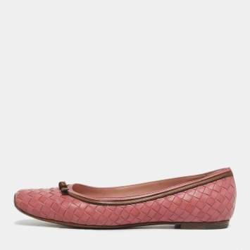 Pre Owned Bottega Veneta Pink Intrecciato Leather Ballet Flats Size 39.5