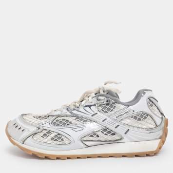 Pre Owned Bottega Veneta Silver/Grey Mesh and Leather Orbit Sneakers Size 39