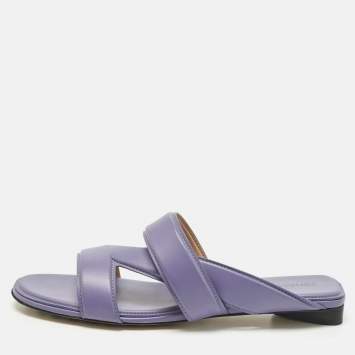 Pre Owned Bottega Veneta Purple Leather The Band Flat Slide Size 39
