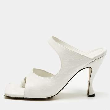 Pre Owned Bottega Veneta White Leather Thong Slide Sandals Size 39.5