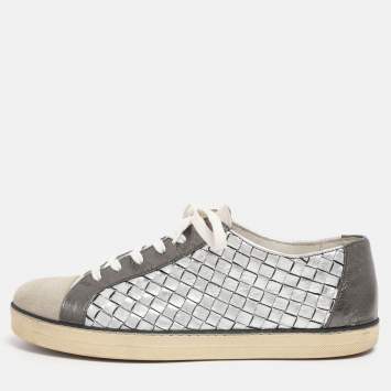 Pre Owned Bottega Veneta Metallic Intrecciato Leather Sail Sneakers Size 38.5