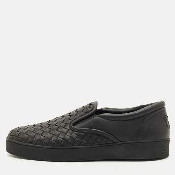 Pre Owned Bottega Veneta Black Intrecciato Leather Dodger Sneakers Size 39