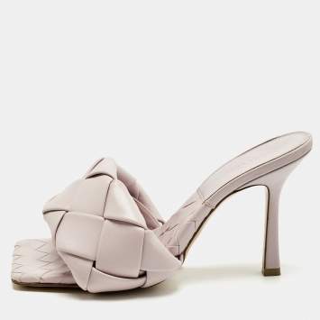 Pre Owned Bottega Veneta Cream Leather Lido Slide Sandals Size 37.5