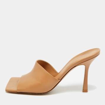 Pre Owned Bottega Veneta Beige Leather Stretch Slide Sandals Size 38