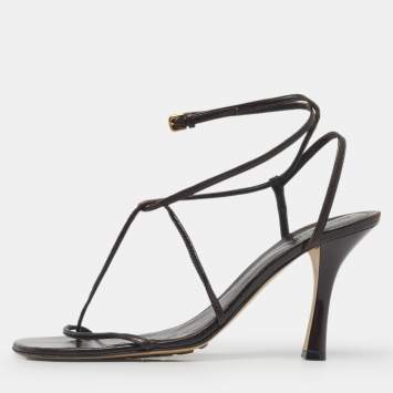 Pre Owned Bottega Veneta Brown Leather Stretch Ankle Strap Sandals Size 41