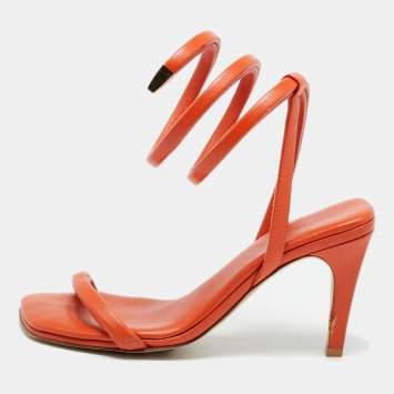 Pre Owned Bottega Veneta Orange Leather Ankle Wrap Sandals Size 36