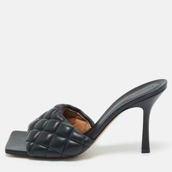 Pre Owned Bottega Veneta Black Woven Leather Lido Slide Sandals Size 42