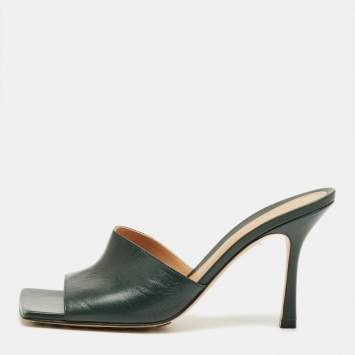 Pre Owned Bottega Veneta Green Stretch Slide Sandals Size 40