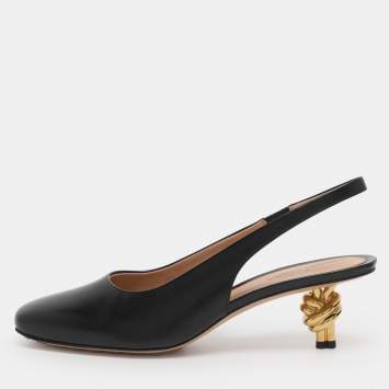 Pre Owned Bottega Veneta Black Leather Knot Slingback Sandals Size 39