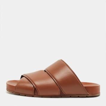 Pre Owned Bottega Veneta Brown Leather Flat Sandals Size 41