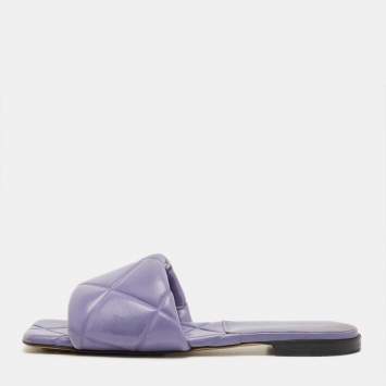 Pre Owned Bottega Veneta Purple Quilted Leather Lido Flat Slides Size 38.5