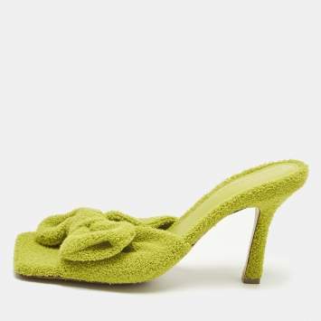 Pre Owned Bottega Veneta Green Fabric Stretch Slide Sandals Size 39