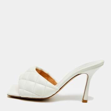 Pre Owned Bottega Veneta Lido Size 38 White Leather Slide Sandals